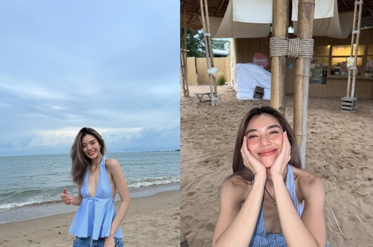 สวยฉ่ำมาก "เลดี้ปราง" ยิ้มหวานริมทะเล แห่คอมเมนต์อะไรกัน อิจฉาช่างภาพเลย!