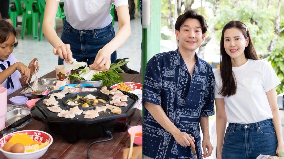 บอย-เจี๊ยบ เสิร์ฟชาบูหมูกระทะให้นักเรียน จ.นครปฐม พร้อมสนับสนุนทุนการศึกษา
