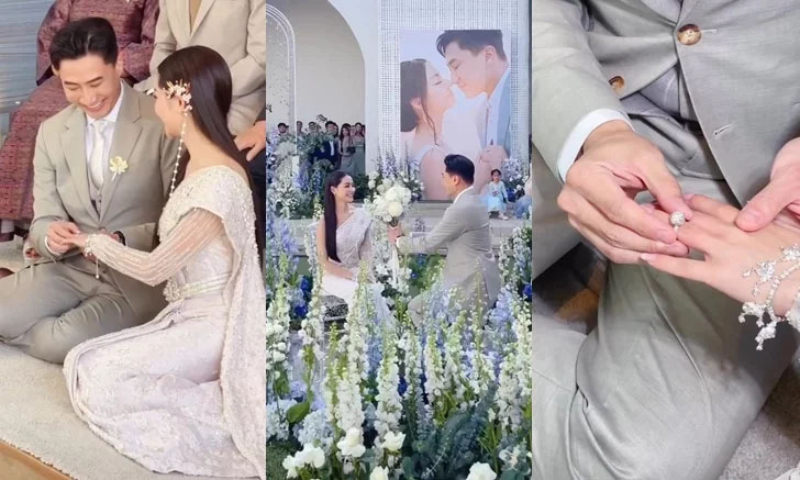 ชื่นมื่นอีกคู่ "พราวฟ้า-เสี่ยโบ๊ท" ควงแขนเข้าประตูวิวาห์ สินสอดอลังการมาก
