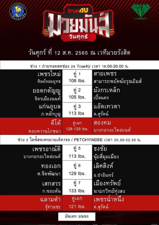 แจ้งแฟนมวยทราบ มวยมันส์ศุกร์นี้จัดเร็วขึ้น 1 นัด เริ่ม 16.30น.